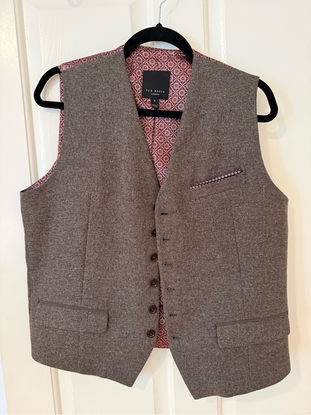 Ted Baker Gray-Brown Tweed Vest with Patterned Lining